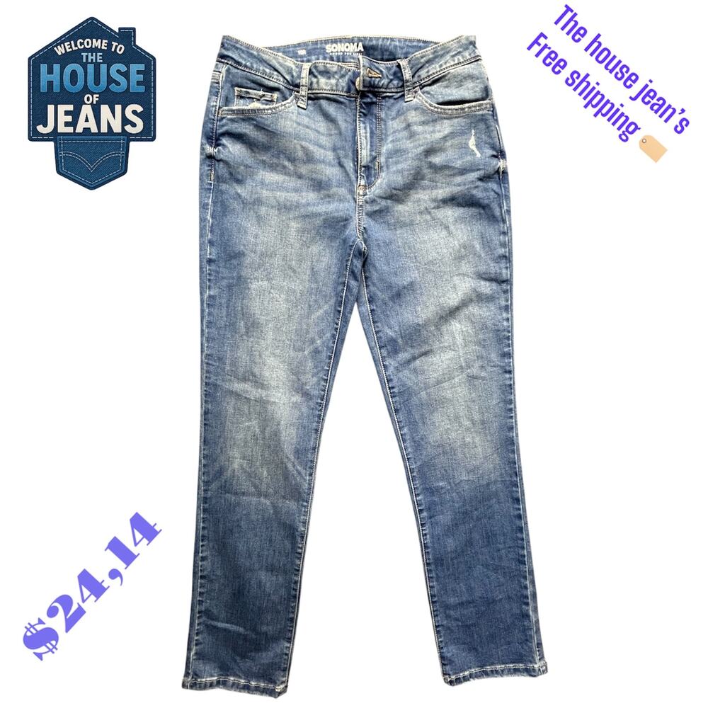 SONOMA Women’s Straight Leg Blue Jeans Size 10R – Classic Fit Denim Mid Rise